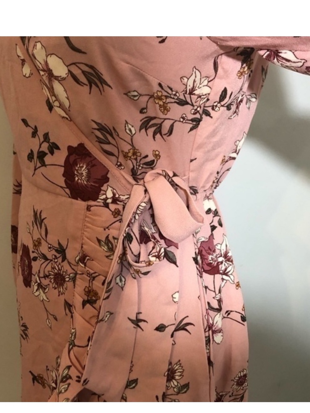 NWOT Pink Floral Faux Wrap Long Sleeve Dress New - Picture 4 of 7